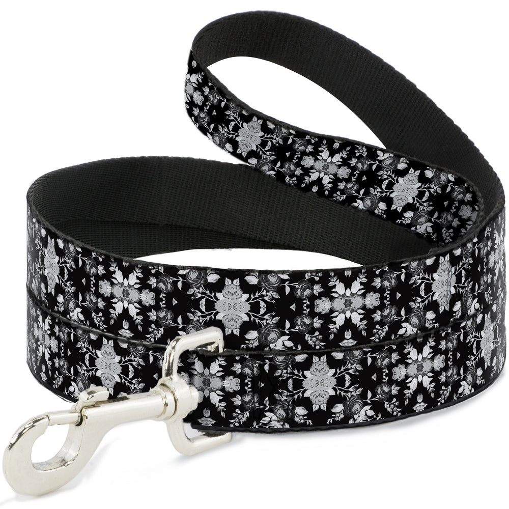 Dog Leash - Floral Collage Black/Gray/White Dog Leashes Buckle-Down
