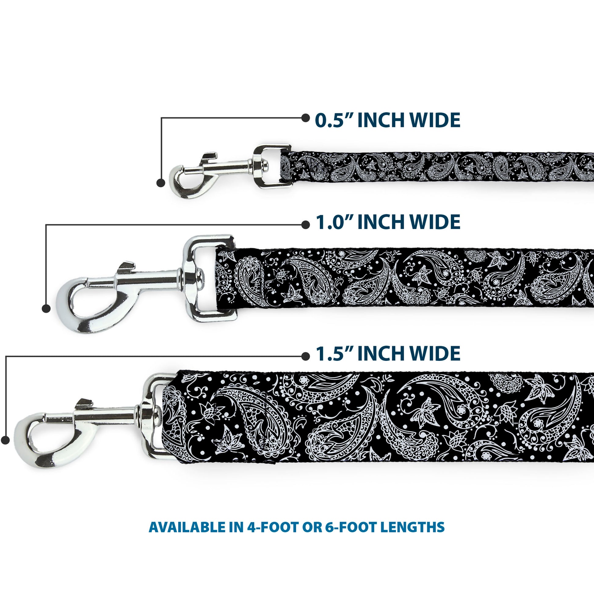 Dog Leash - Floral Paisley Black/White Dog Leashes Buckle-Down