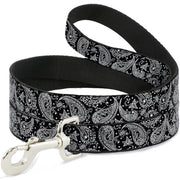 Dog Leash - Floral Paisley Black/White Dog Leashes Buckle-Down