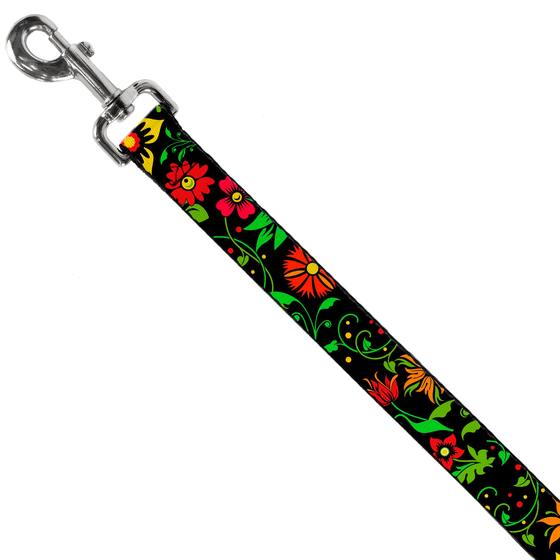 Dog Leash - Floral Collage2 Black/Red/Orange/Green Dog Leashes Buckle-Down
