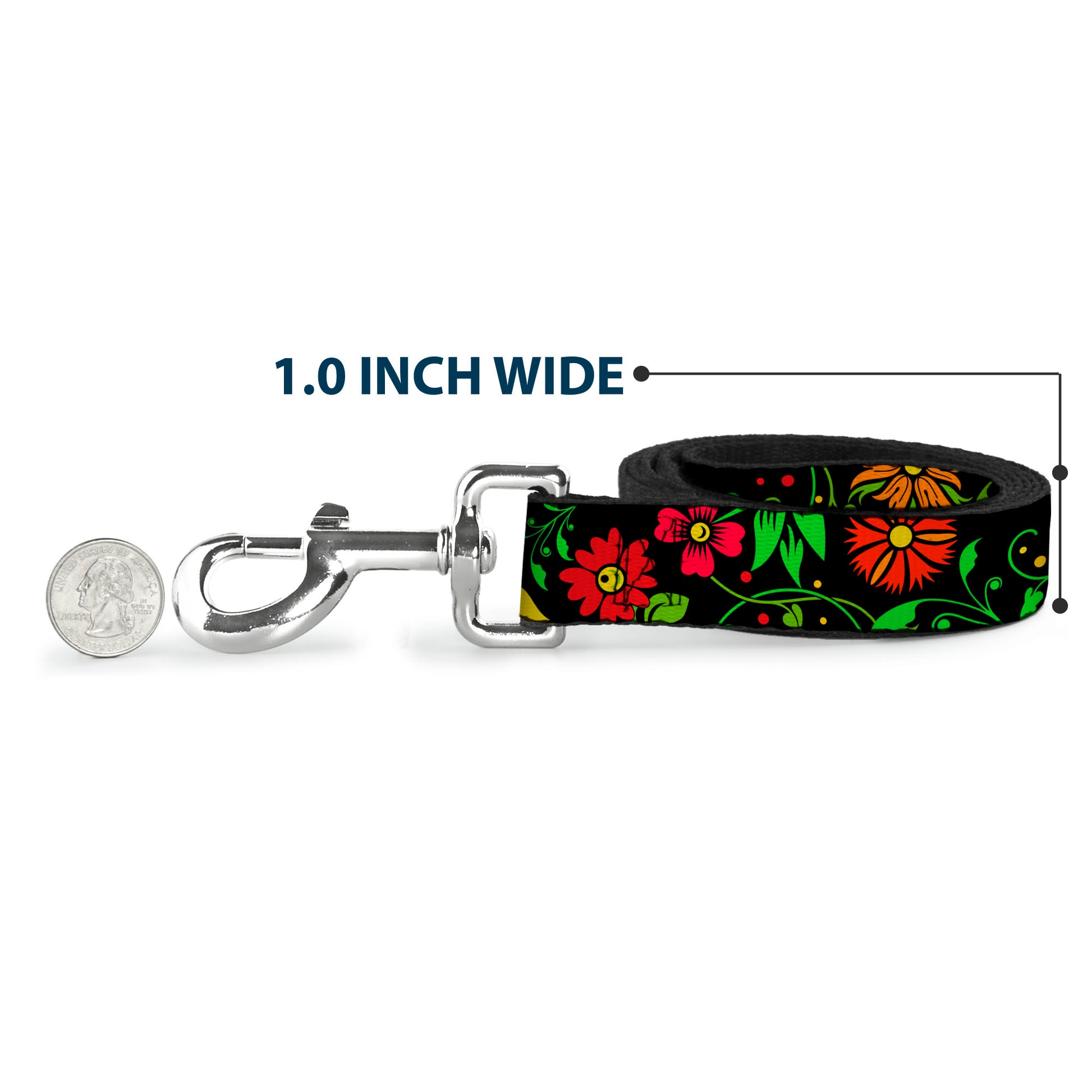 Dog Leash - Floral Collage2 Black/Red/Orange/Green Dog Leashes Buckle-Down