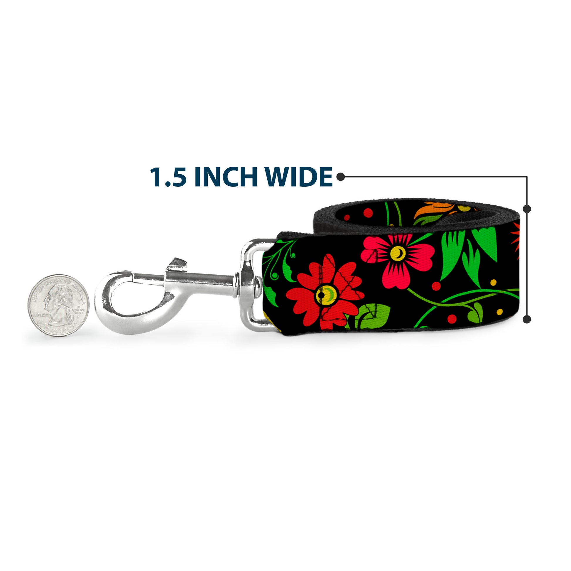 Dog Leash - Floral Collage2 Black/Red/Orange/Green Dog Leashes Buckle-Down