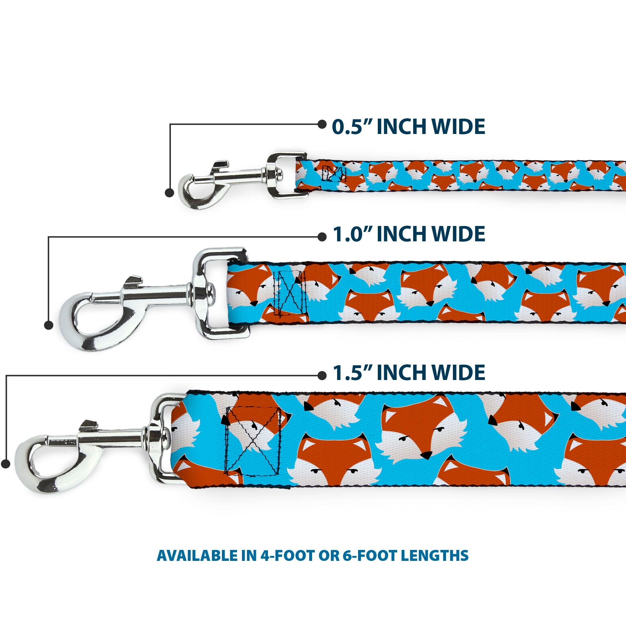 Dog Leash - Fox Face Scattered Sky Blue Dog Leashes Buckle-Down