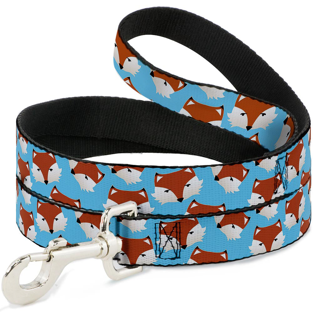 Dog Leash - Fox Face Scattered Sky Blue Dog Leashes Buckle-Down