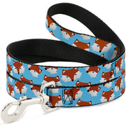 Dog Leash - Fox Face Scattered Sky Blue Dog Leashes Buckle-Down