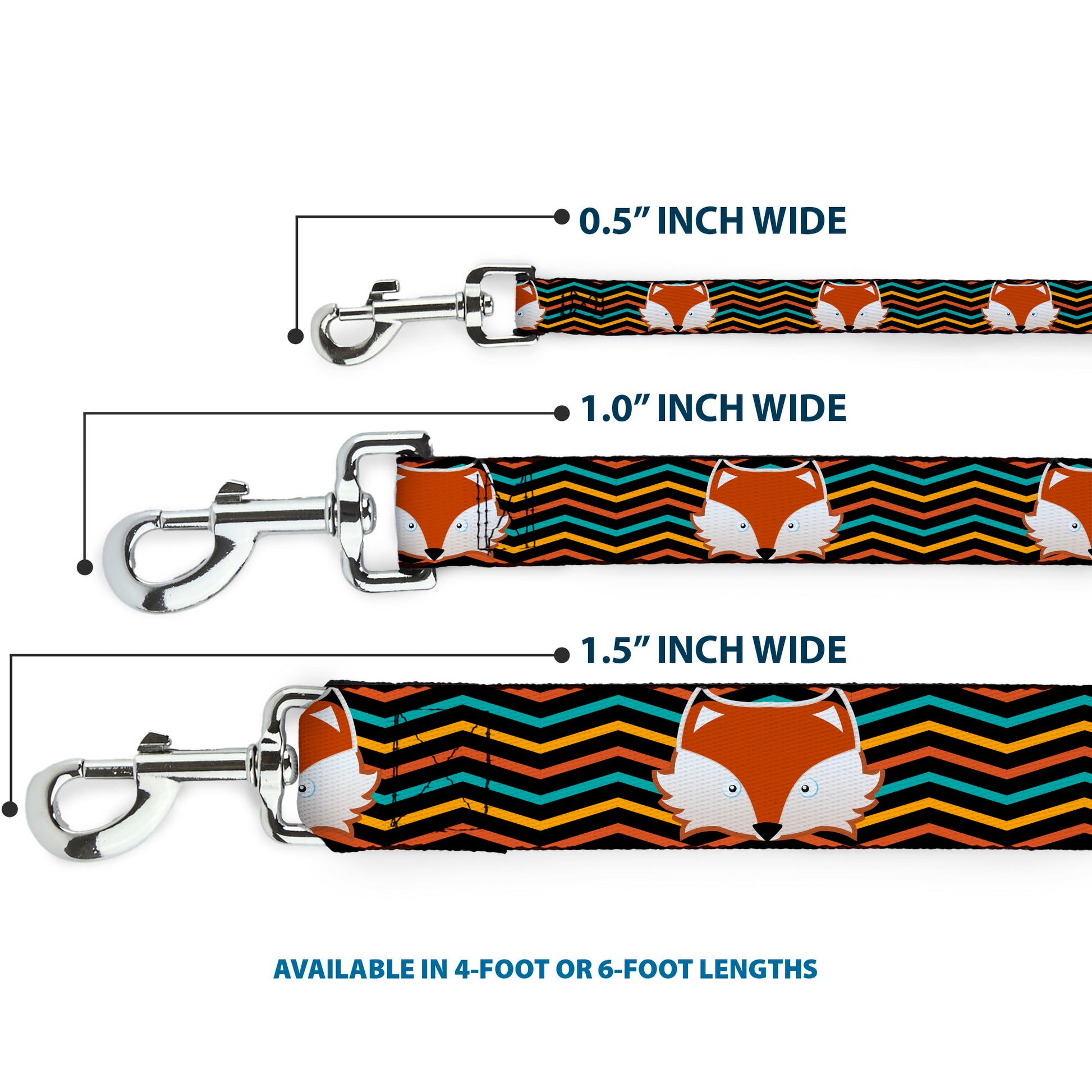 Dog Leash - Fox Face/Stripes Black/Multi Color Dog Leashes Buckle-Down