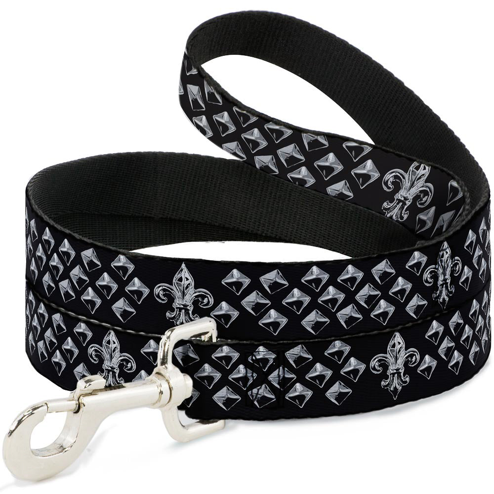Dog Leash - Fleur-de-Lis/Studs Black/Grays Dog Leashes Buckle-Down