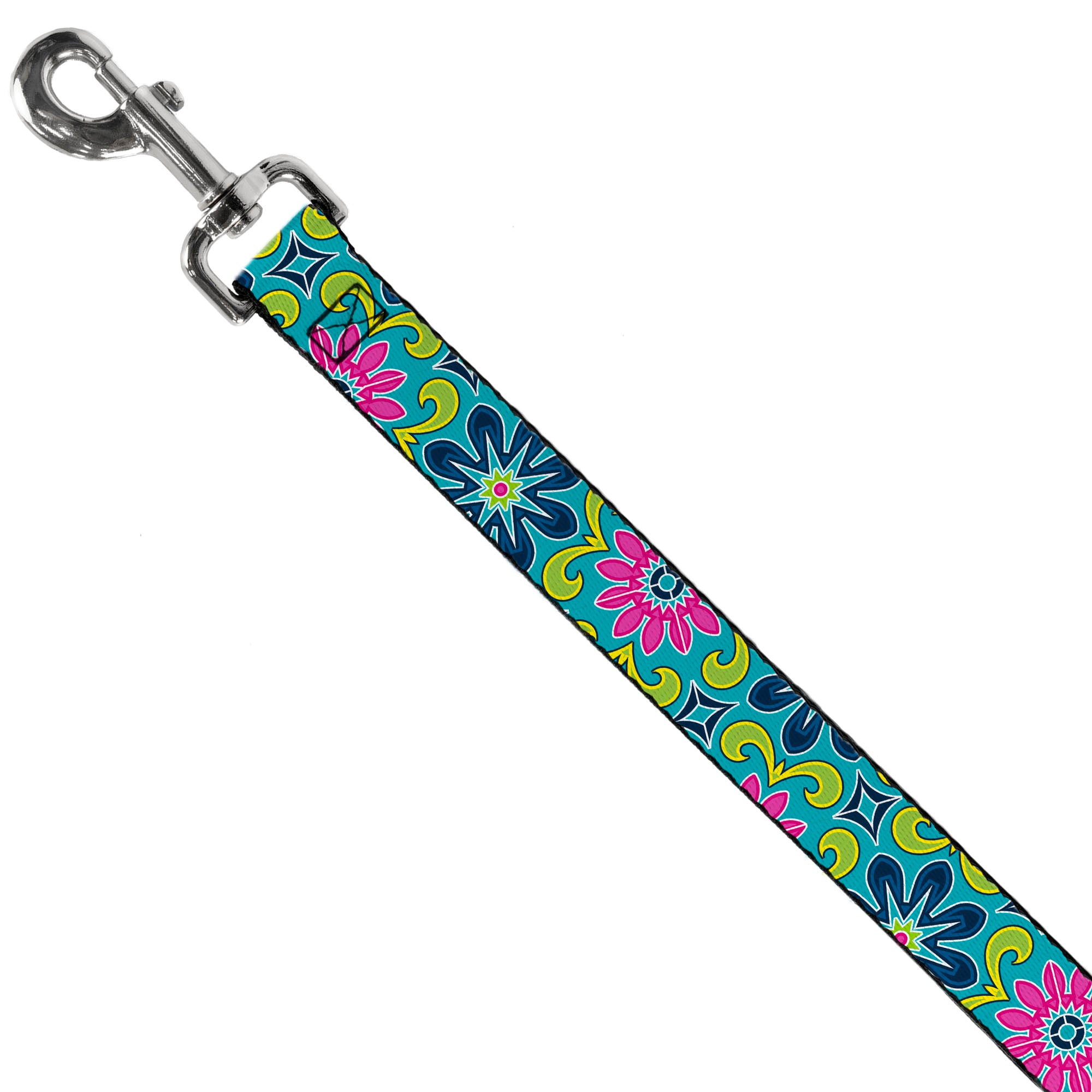 Dog Leash - Floral Burst Turquoise/Blues/Pinks/Yellow/Green Dog Leashes Buckle-Down