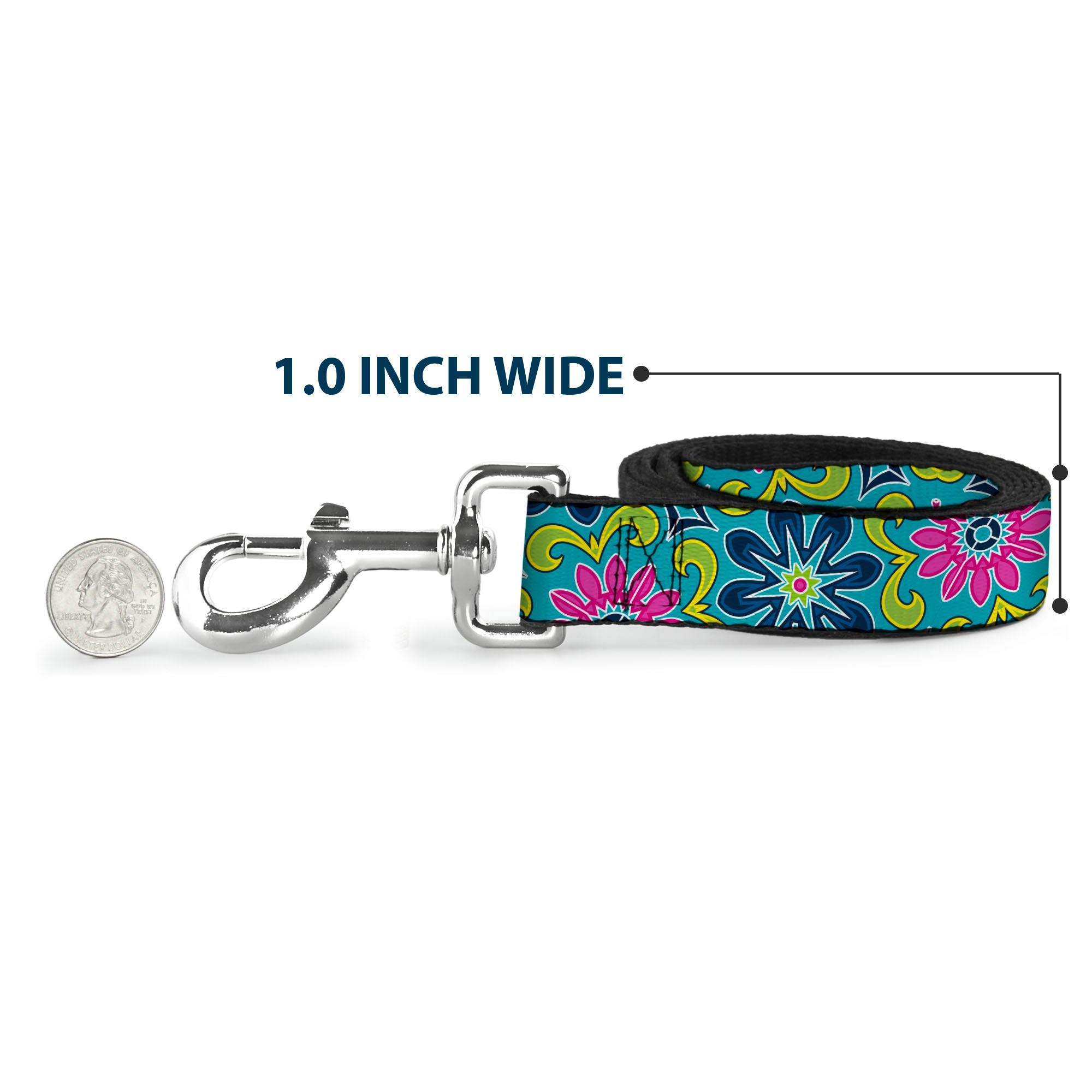 Dog Leash - Floral Burst Turquoise/Blues/Pinks/Yellow/Green Dog Leashes Buckle-Down