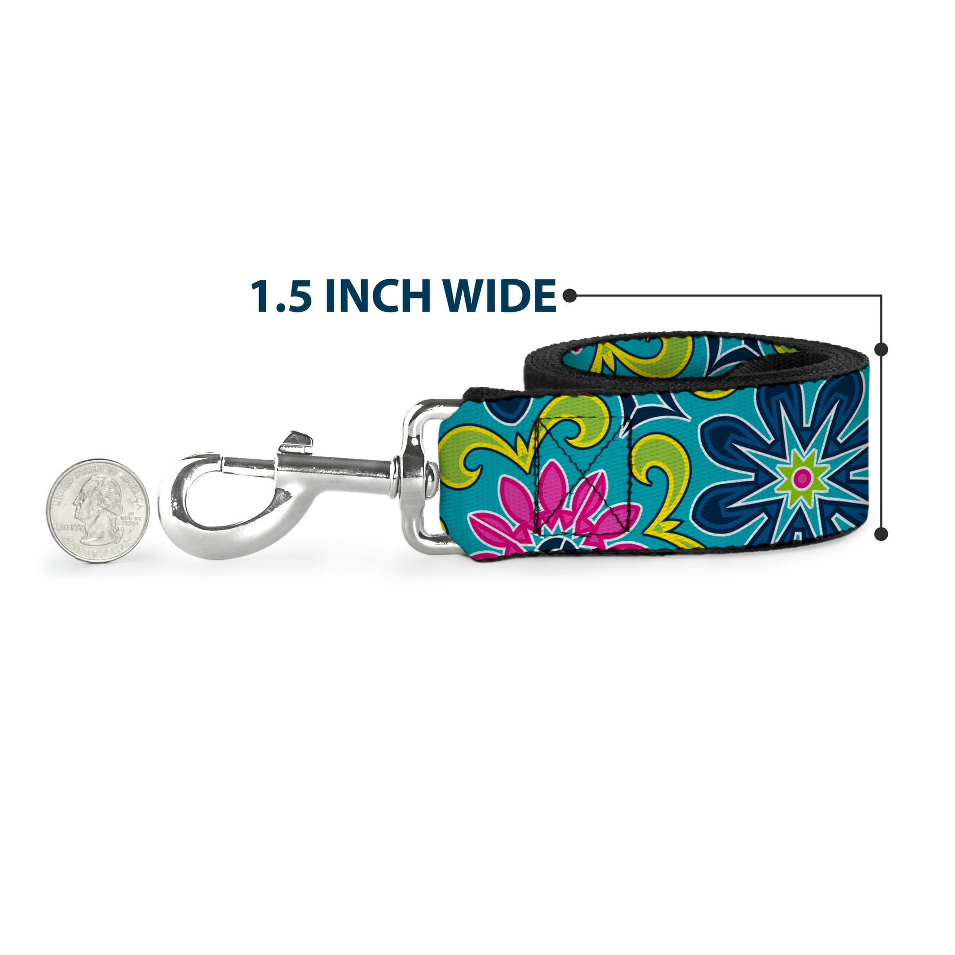 Dog Leash - Floral Burst Turquoise/Blues/Pinks/Yellow/Green Dog Leashes Buckle-Down