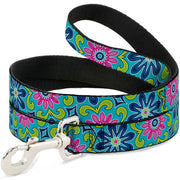 Dog Leash - Floral Burst Turquoise/Blues/Pinks/Yellow/Green Dog Leashes Buckle-Down