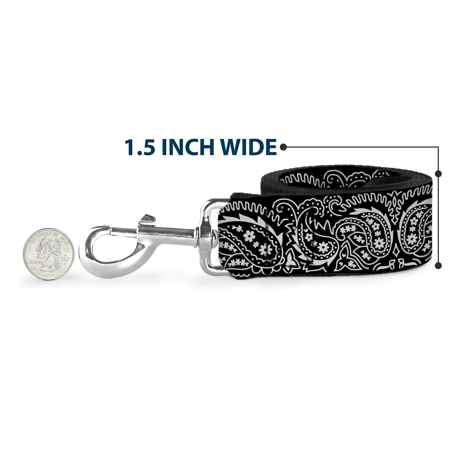 Dog Leash - Floral Paisley2 Black/White Dog Leashes Buckle-Down