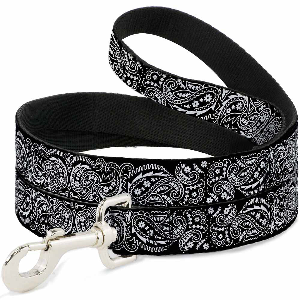 Dog Leash - Floral Paisley2 Black/White Dog Leashes Buckle-Down
