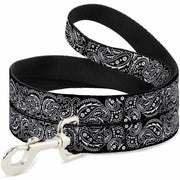 Dog Leash - Floral Paisley2 Black/White Dog Leashes Buckle-Down