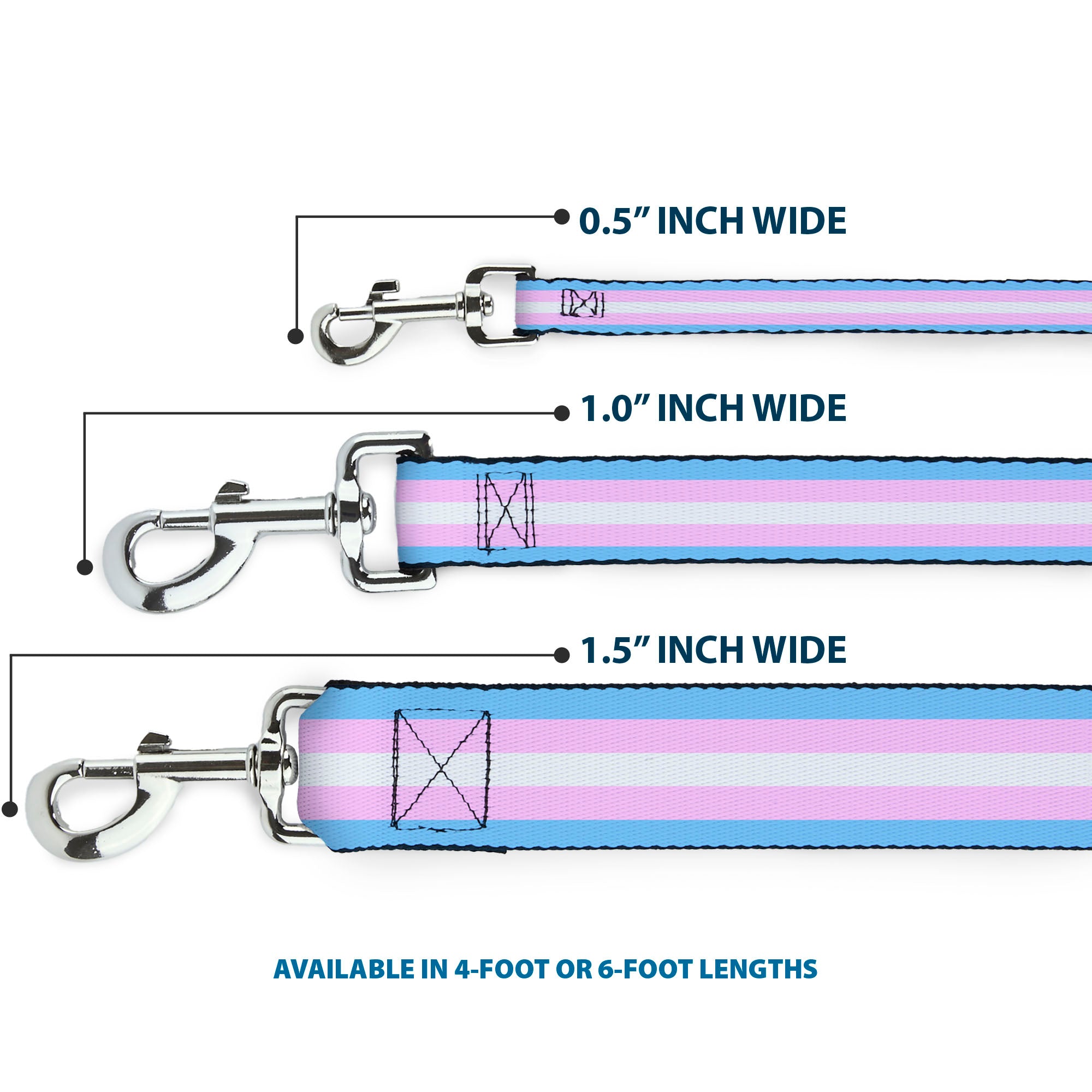 Dog Leash - Flag Transgender Baby Blue/Baby Pink/White Dog Leashes Buckle-Down
