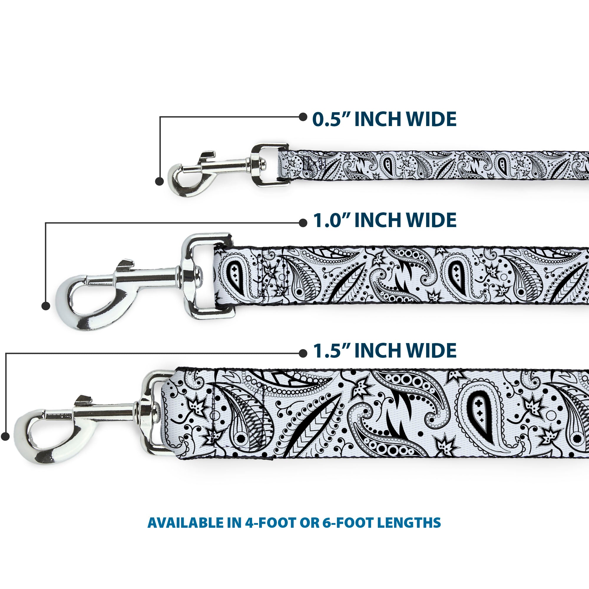 Dog Leash - Floral Paisley3 White/Black Dog Leashes Buckle-Down