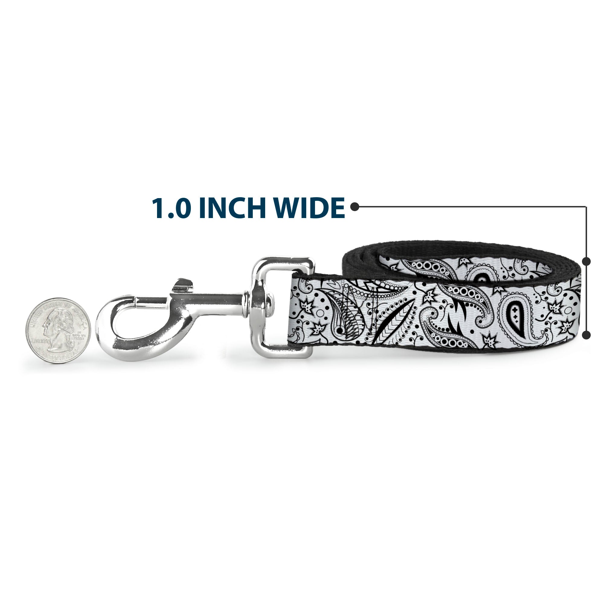 Dog Leash - Floral Paisley3 White/Black Dog Leashes Buckle-Down