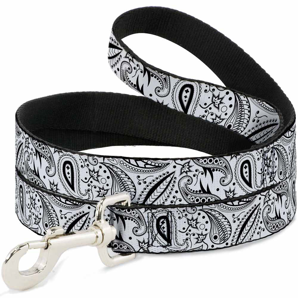 Dog Leash - Floral Paisley3 White/Black Dog Leashes Buckle-Down