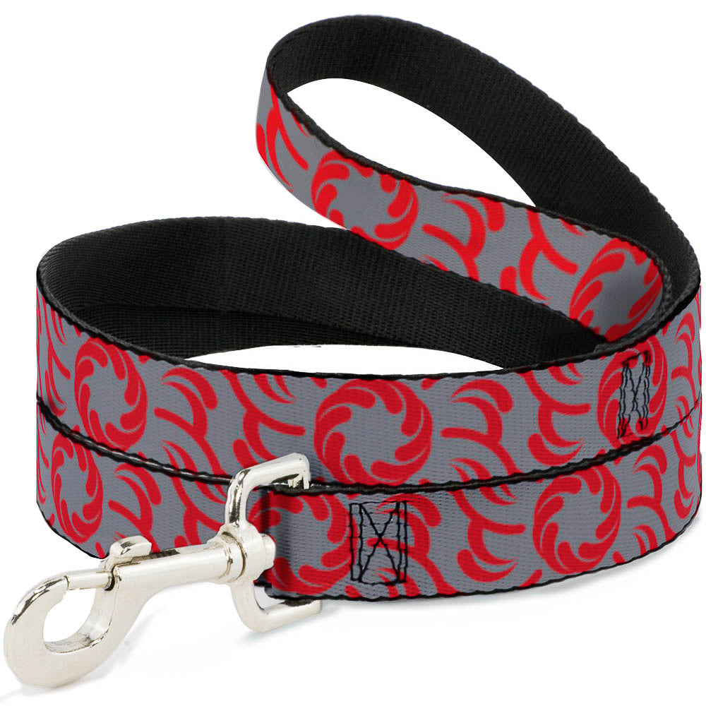 Dog Leash - Floral Pinwheel CLOSE-UP Gray/Red Dog Leashes Buckle-Down