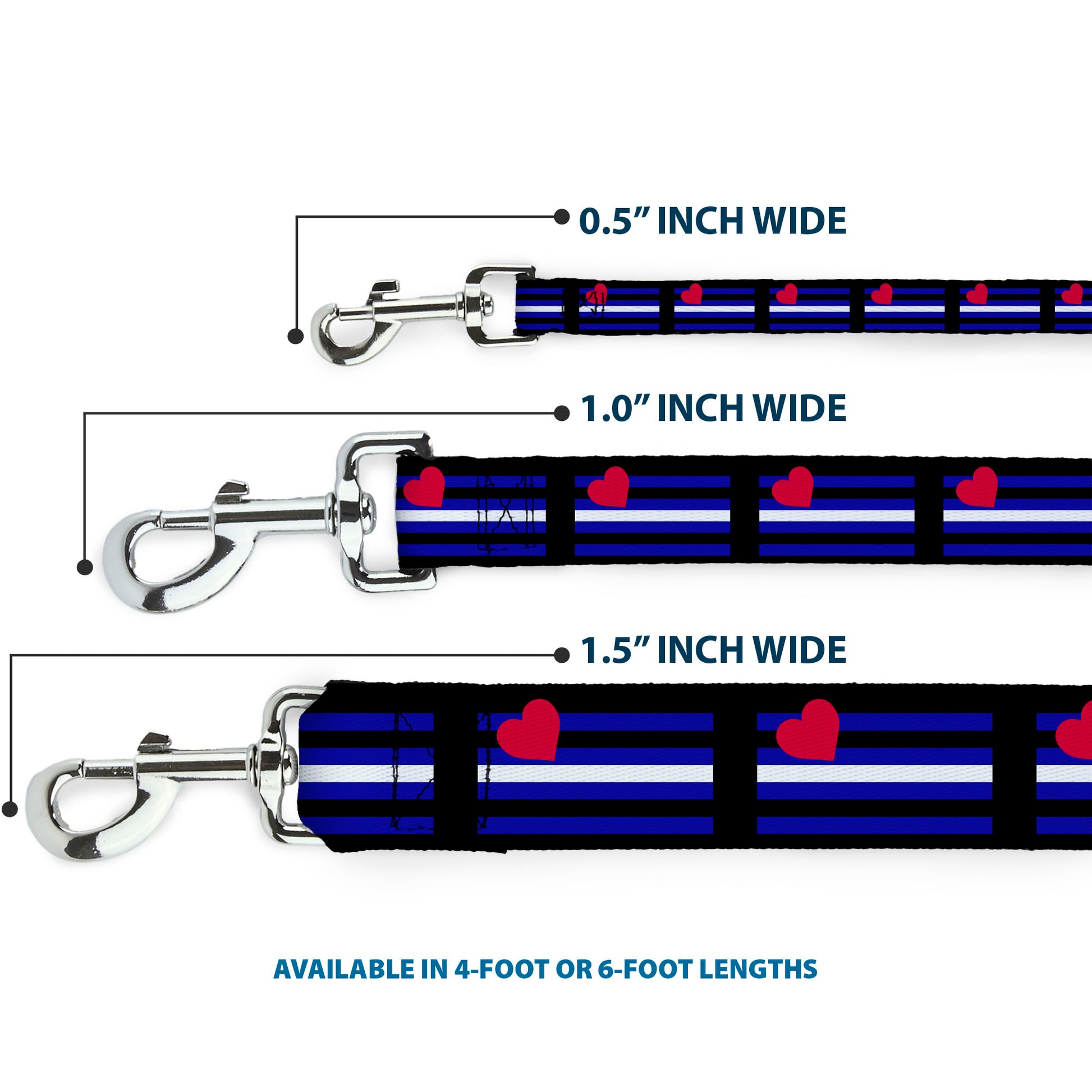 Dog Leash - Flag Leather Black/Blue/Red/White Dog Leashes Buckle-Down
