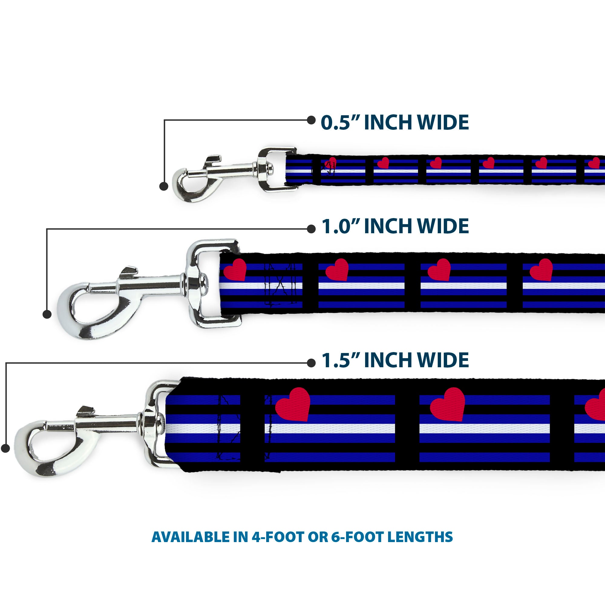 Dog Leash - Flag Leather Black/Blue/Red/White Dog Leashes Buckle-Down