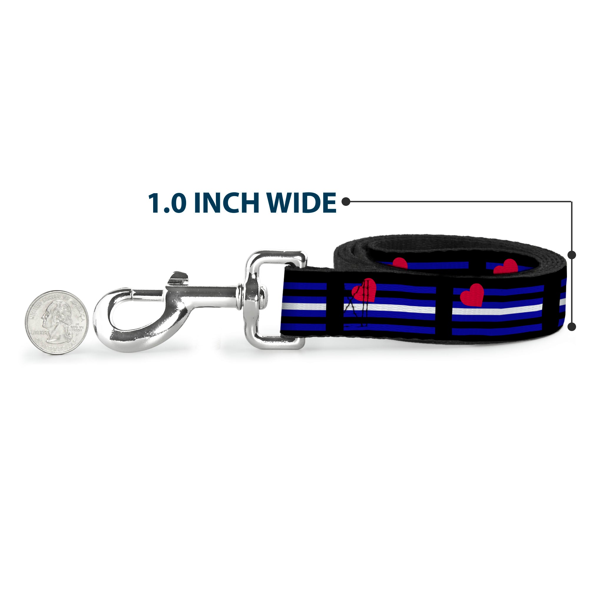Dog Leash - Flag Leather Black/Blue/Red/White Dog Leashes Buckle-Down