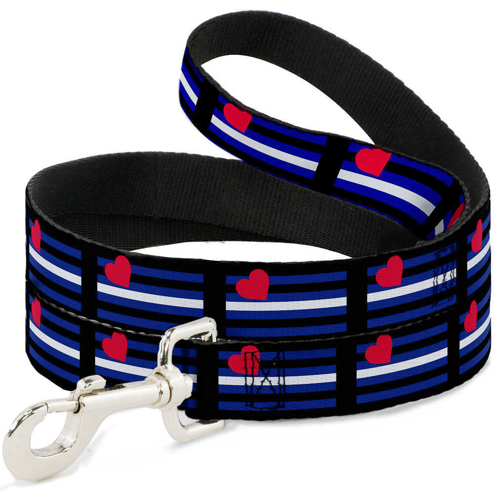 Dog Leash - Flag Leather Black/Blue/Red/White Dog Leashes Buckle-Down