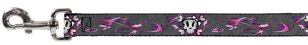 Dog Leash - Girlie Skull Gray Dog Leashes Buckle-Down