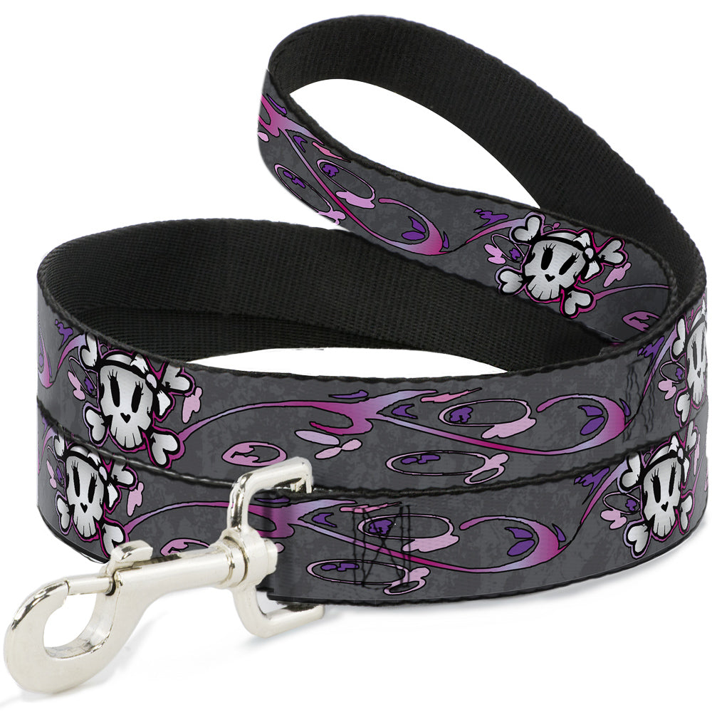 Dog Leash - Girlie Skull Gray Dog Leashes Buckle-Down