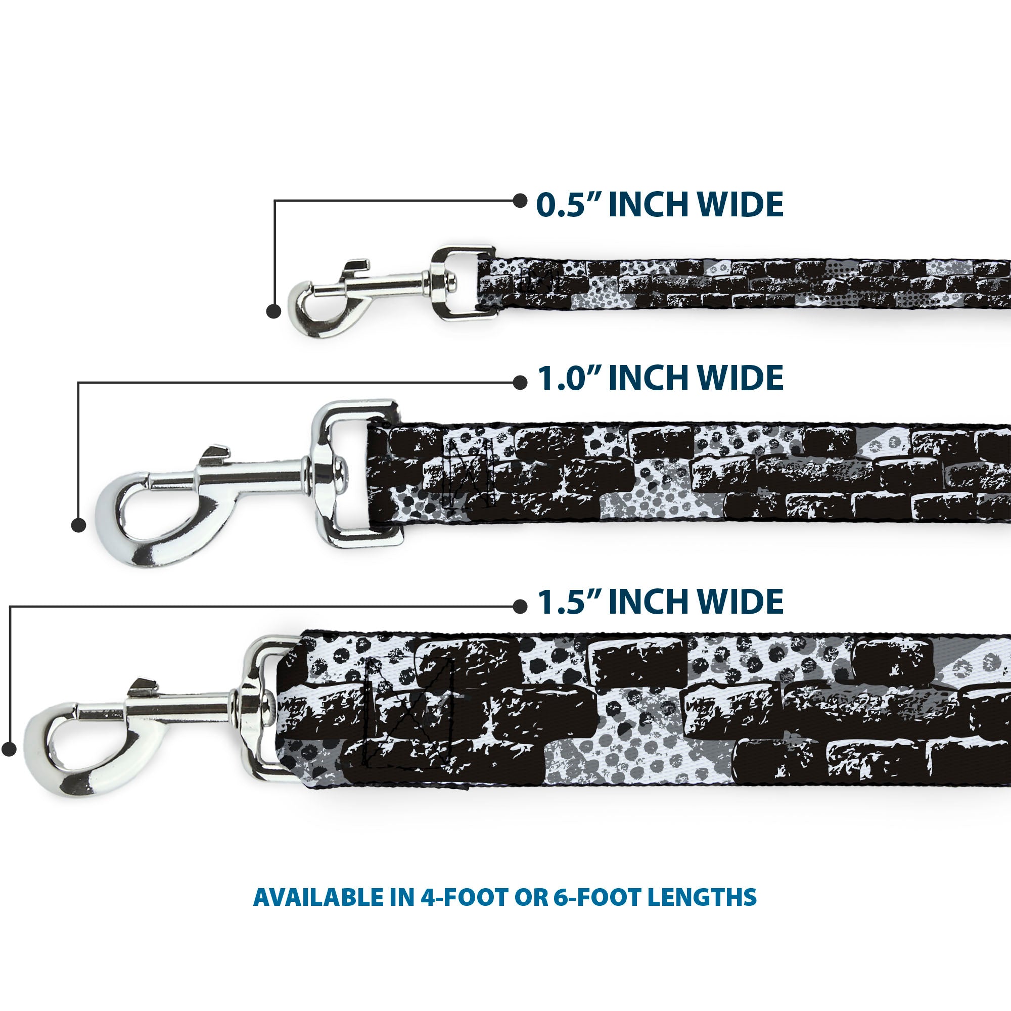 Dog Leash - Grunge Bricks Black/White Dog Leashes Buckle-Down