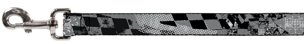 Dog Leash - Grunge Checker Flag Black/White Dog Leashes Buckle-Down