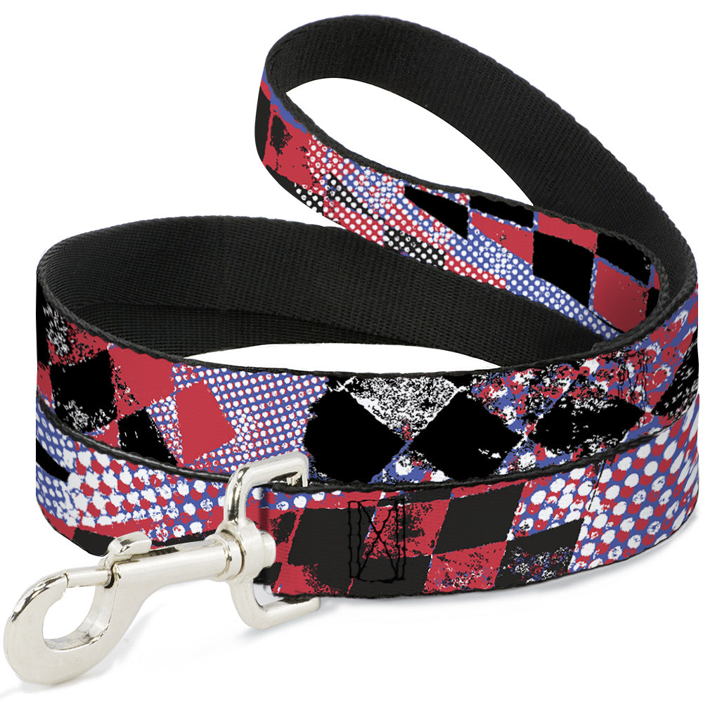 Dog Leash - Grunge Checker Flag Blue/Red Dog Leashes Buckle-Down