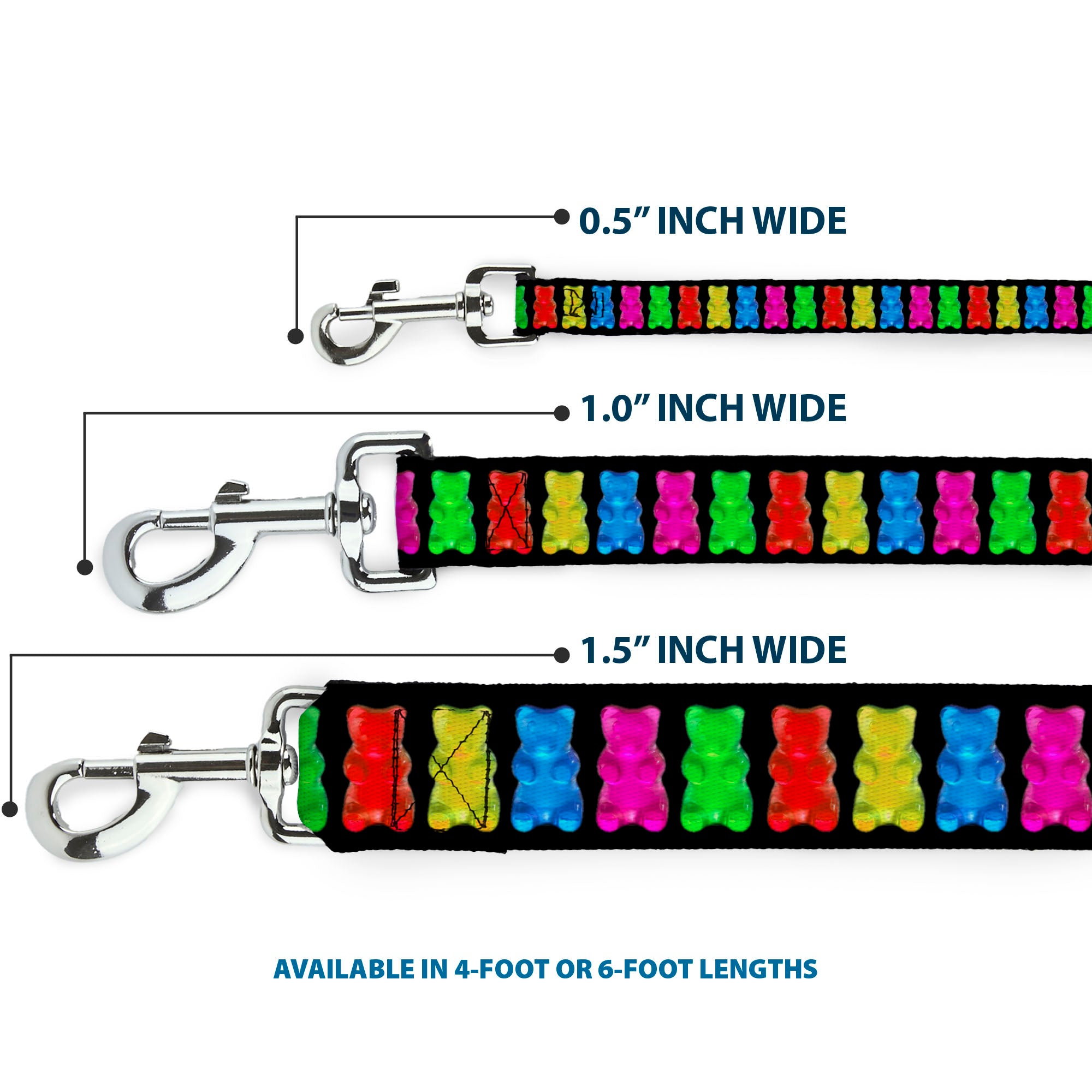 Dog Leash - Gummy Bears Black/Multi Color Dog Leashes Buckle-Down