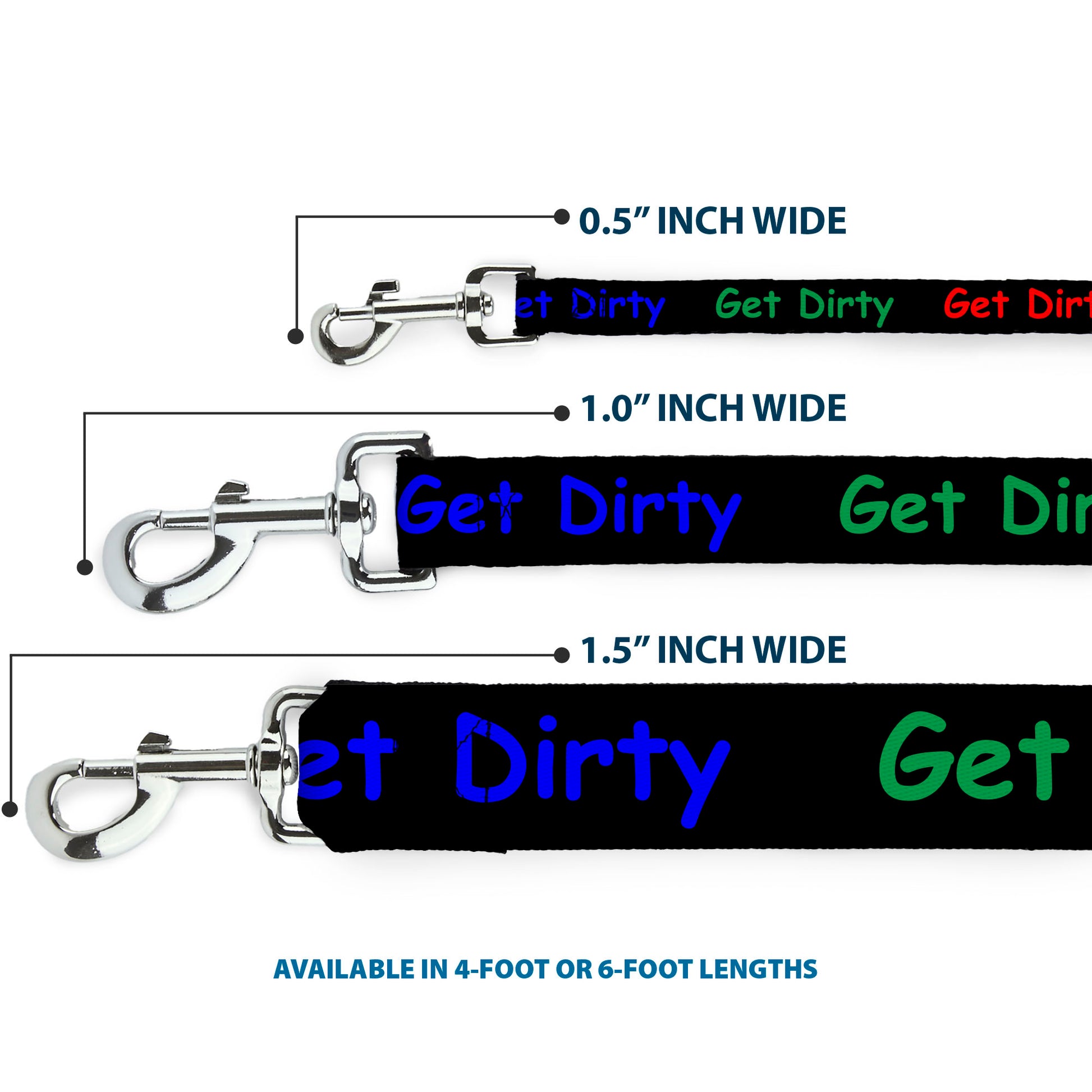 Dog Leash - GET DIRTY Black/White/Blue/Green/Red Dog Leashes Buckle-Down