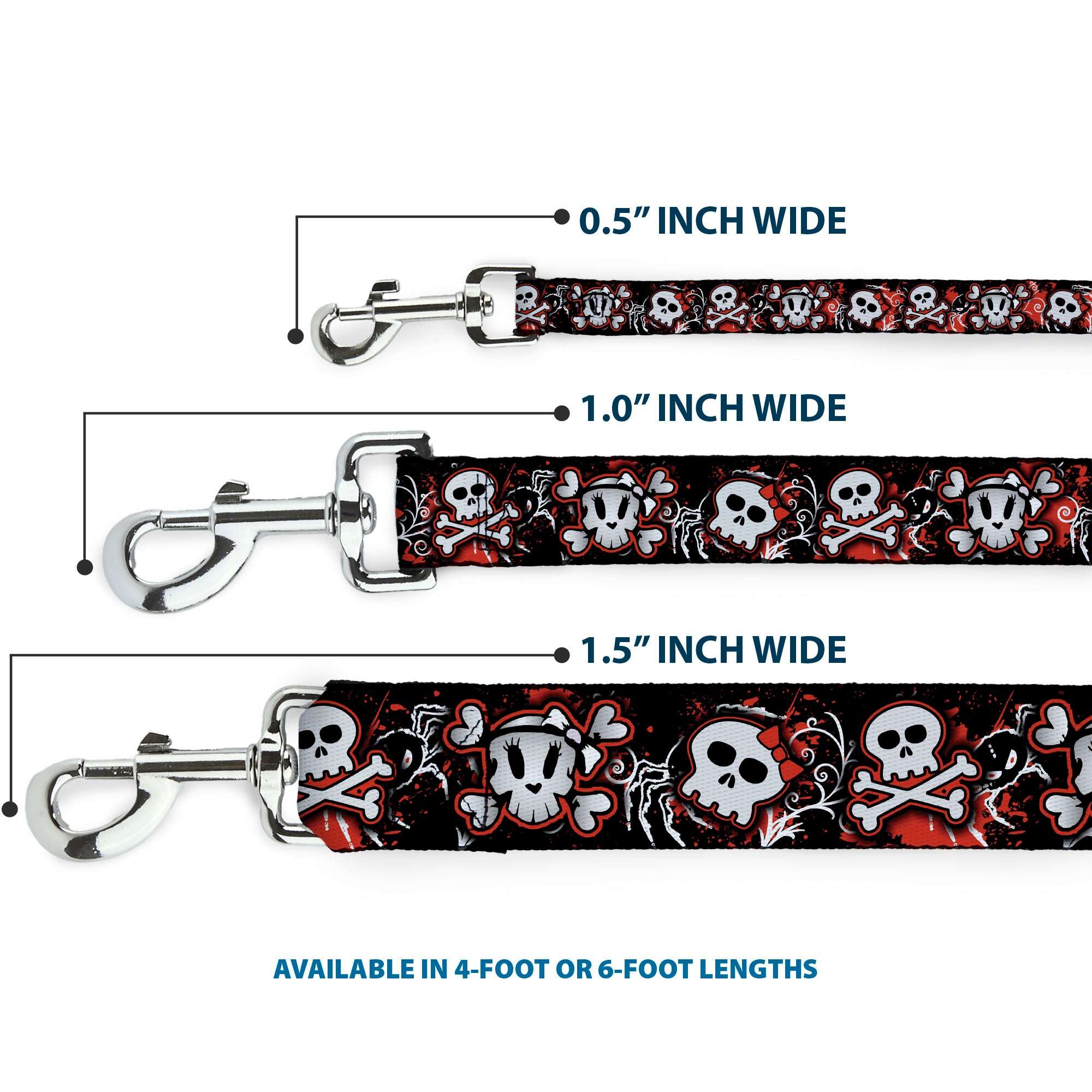 Dog Leash - Girlie Skull Black/Red Dog Leashes Buckle-Down