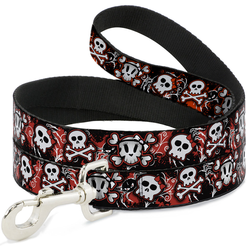 Dog Leash - Girlie Skull Black/Red Dog Leashes Buckle-Down