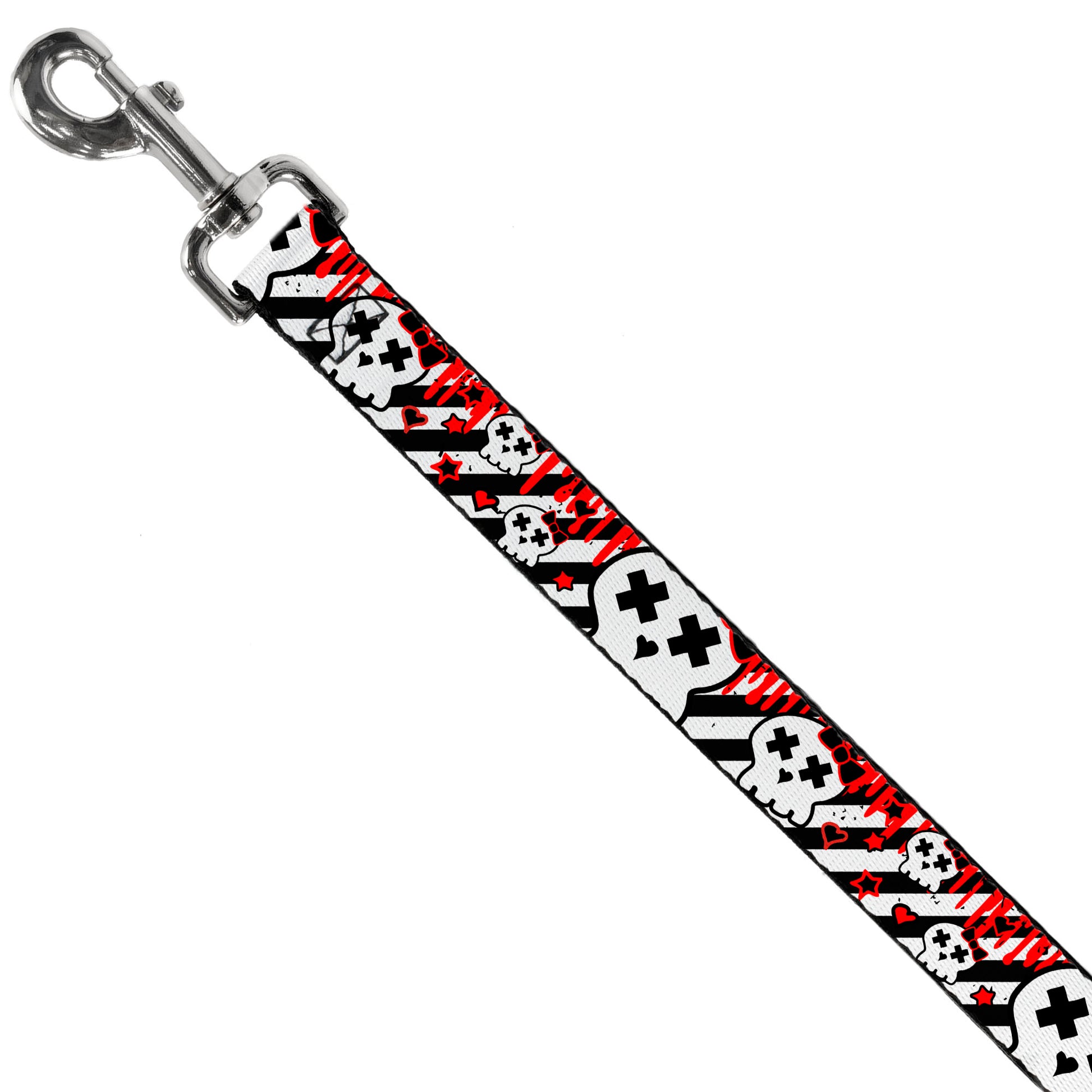 Dog Leash - Girlie Skull Black/White w/Red Paint Drips Dog Leashes Buckle-Down