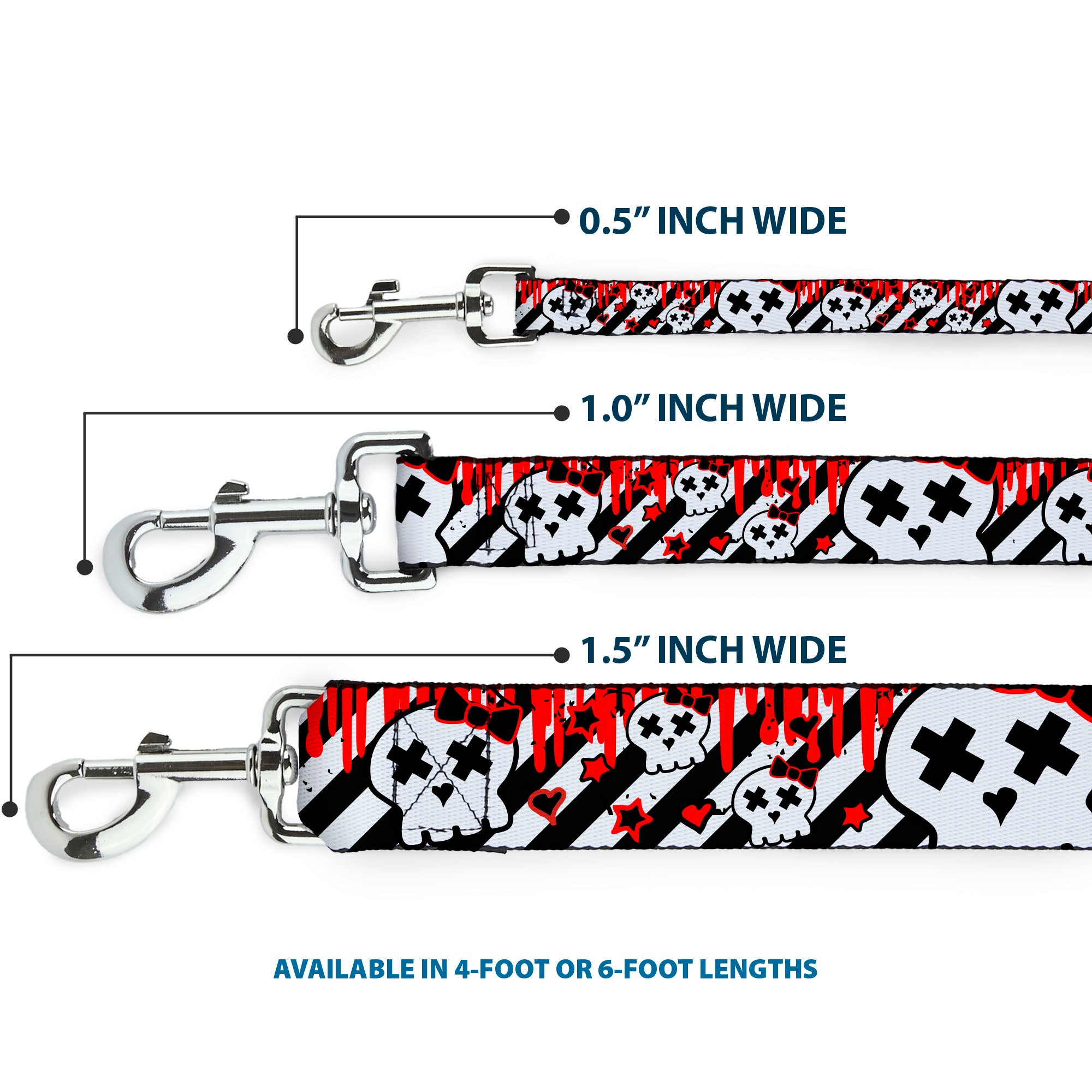 Dog Leash - Girlie Skull Black/White w/Red Paint Drips Dog Leashes Buckle-Down
