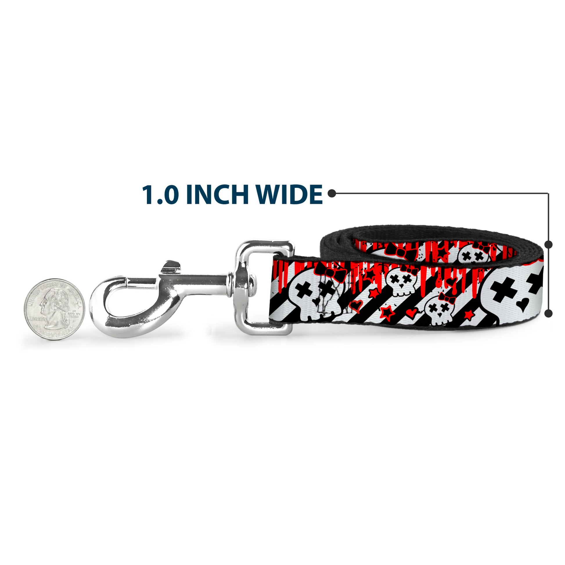 Dog Leash - Girlie Skull Black/White w/Red Paint Drips Dog Leashes Buckle-Down