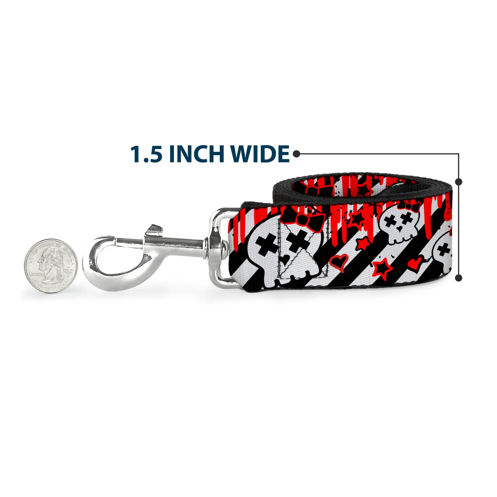Dog Leash - Girlie Skull Black/White w/Red Paint Drips Dog Leashes Buckle-Down