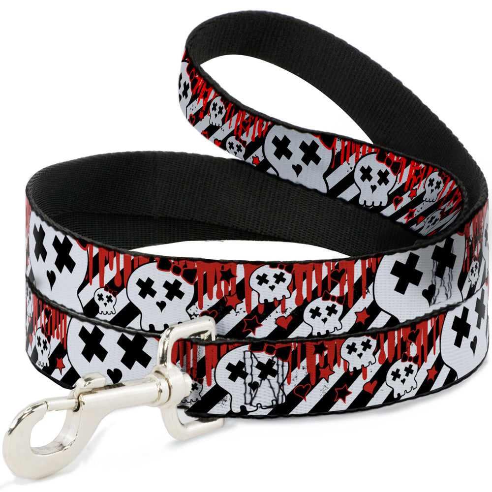 Dog Leash - Girlie Skull Black/White w/Red Paint Drips Dog Leashes Buckle-Down