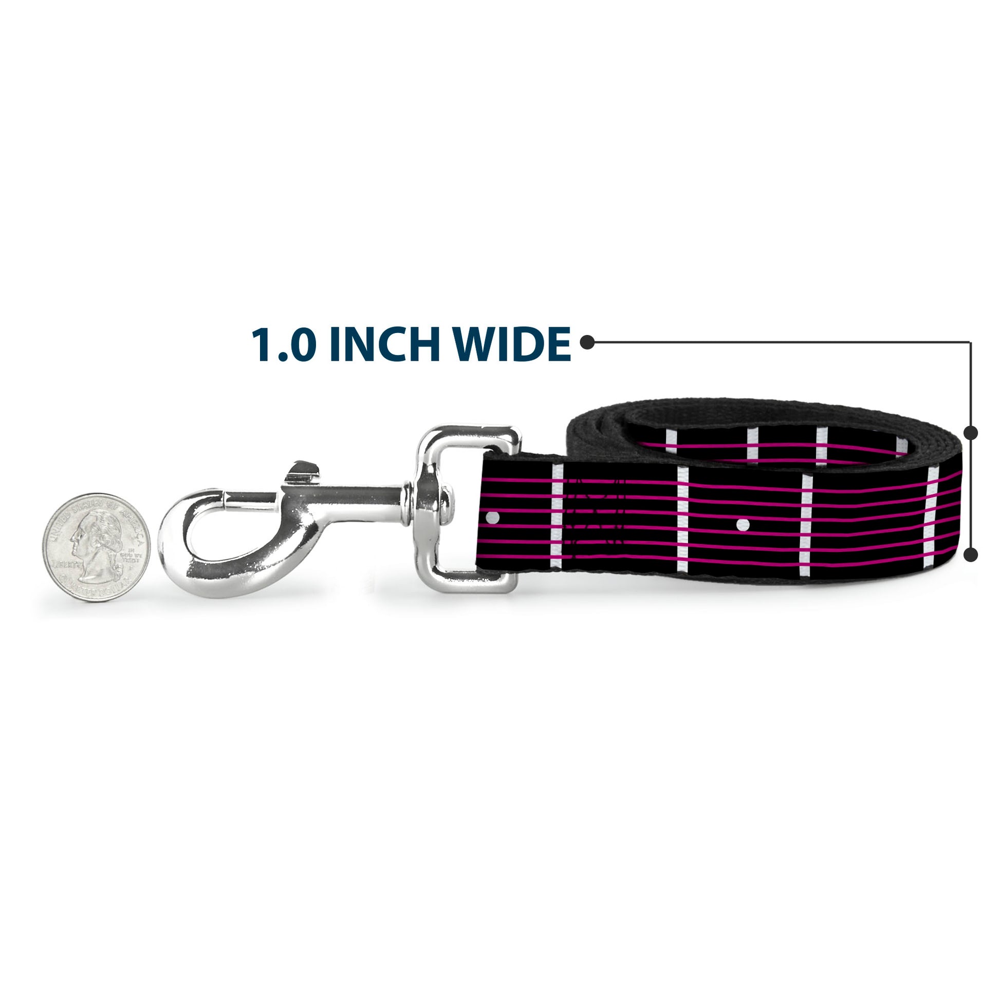Dog Leash - Guitar Neck Black/White/Pink Dog Leashes Buckle-Down