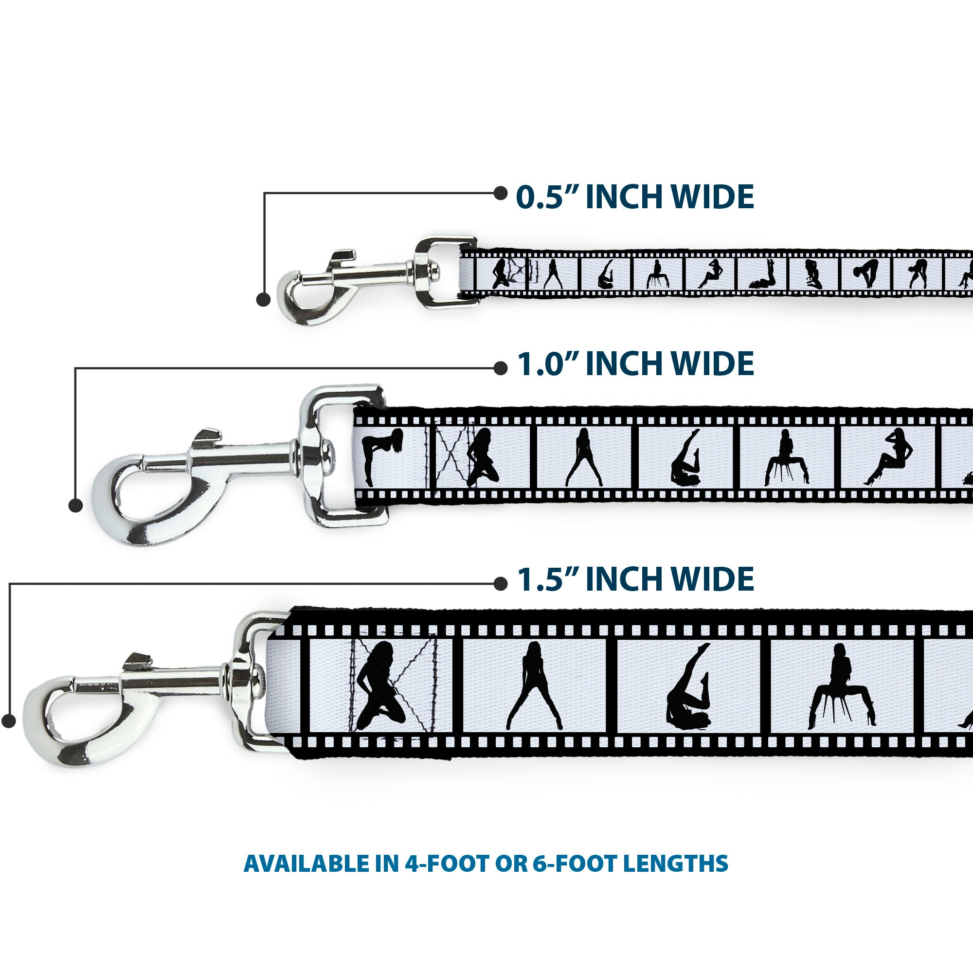 Dog Leash - Girls Posing Film Strip White/Black Dog Leashes Buckle-Down