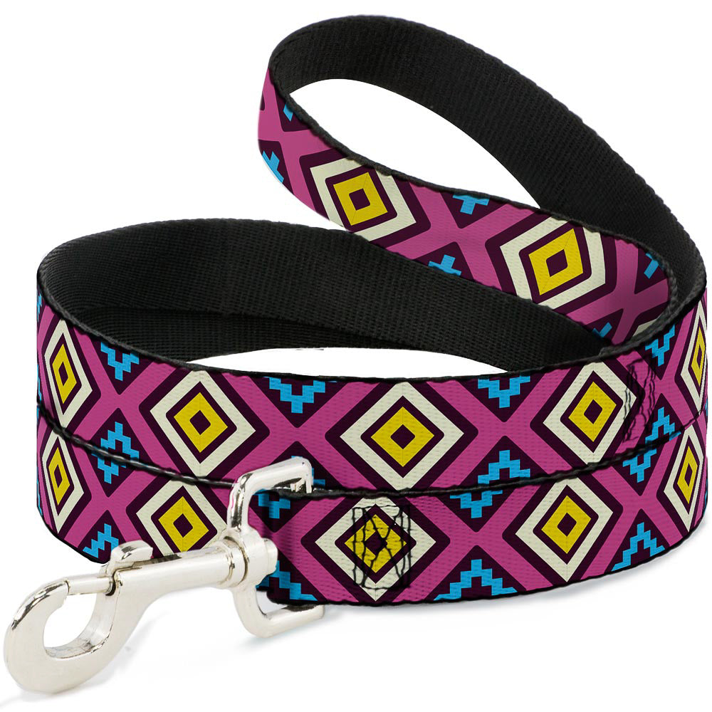 Dog Leash - Geometric1 Burgundy/Pink/Tan/Yellow/Baby Blue Dog Leashes Buckle-Down