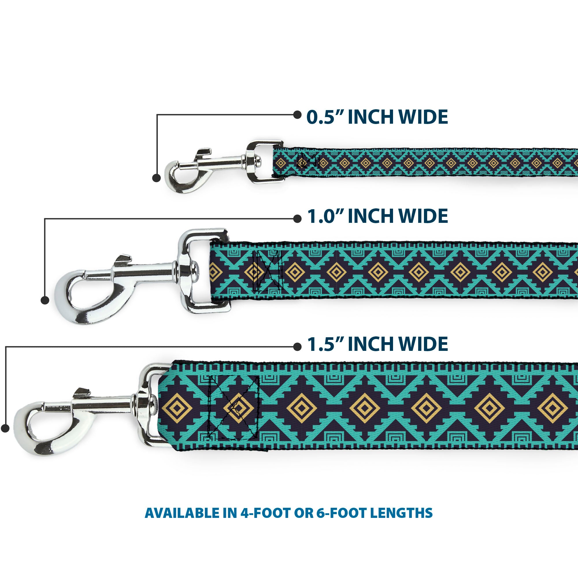 Dog Leash - Geometric6 Navy/Turquoise/Gold Dog Leashes Buckle-Down