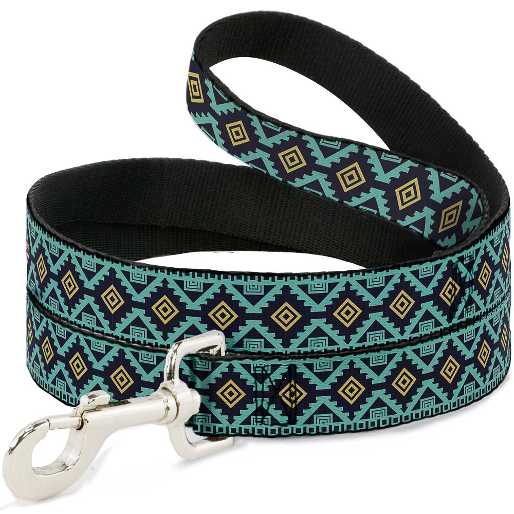 Dog Leash - Geometric6 Navy/Turquoise/Gold Dog Leashes Buckle-Down