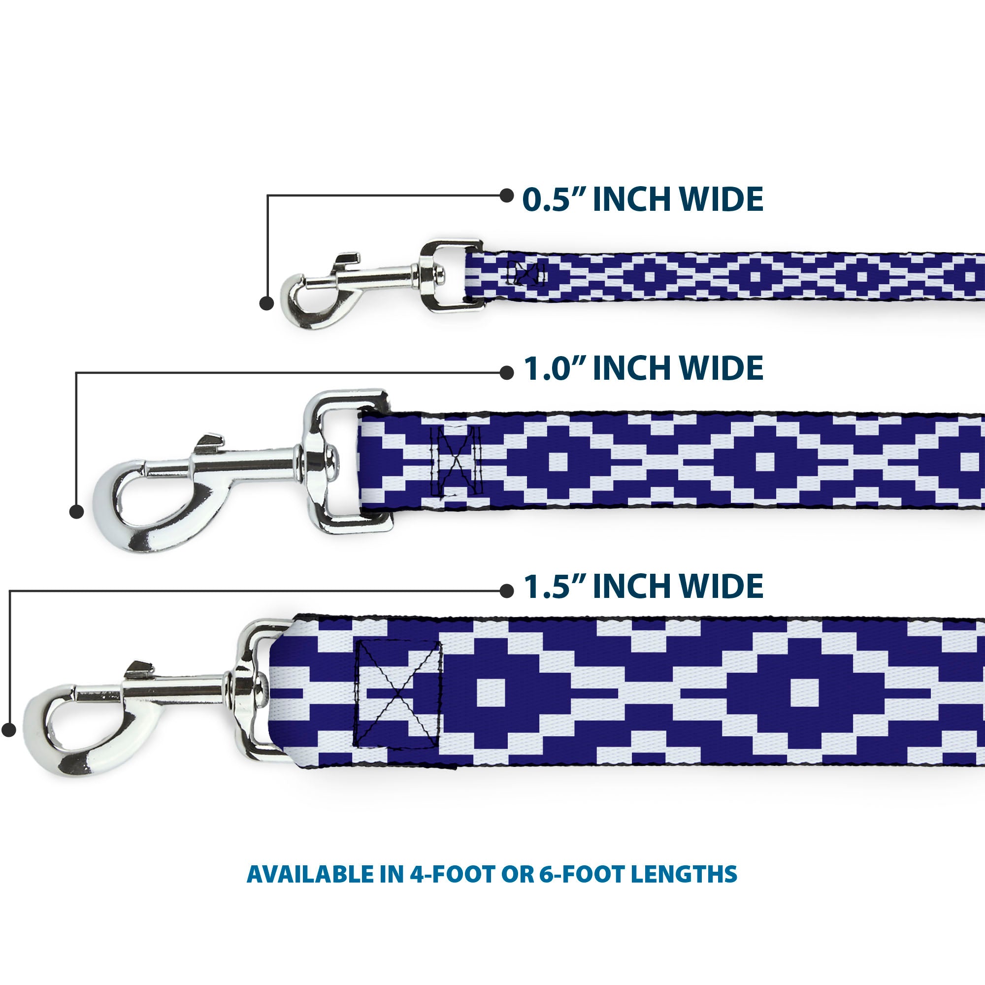 Dog Leash - Geometric Diamond Blue/White Dog Leashes Buckle-Down