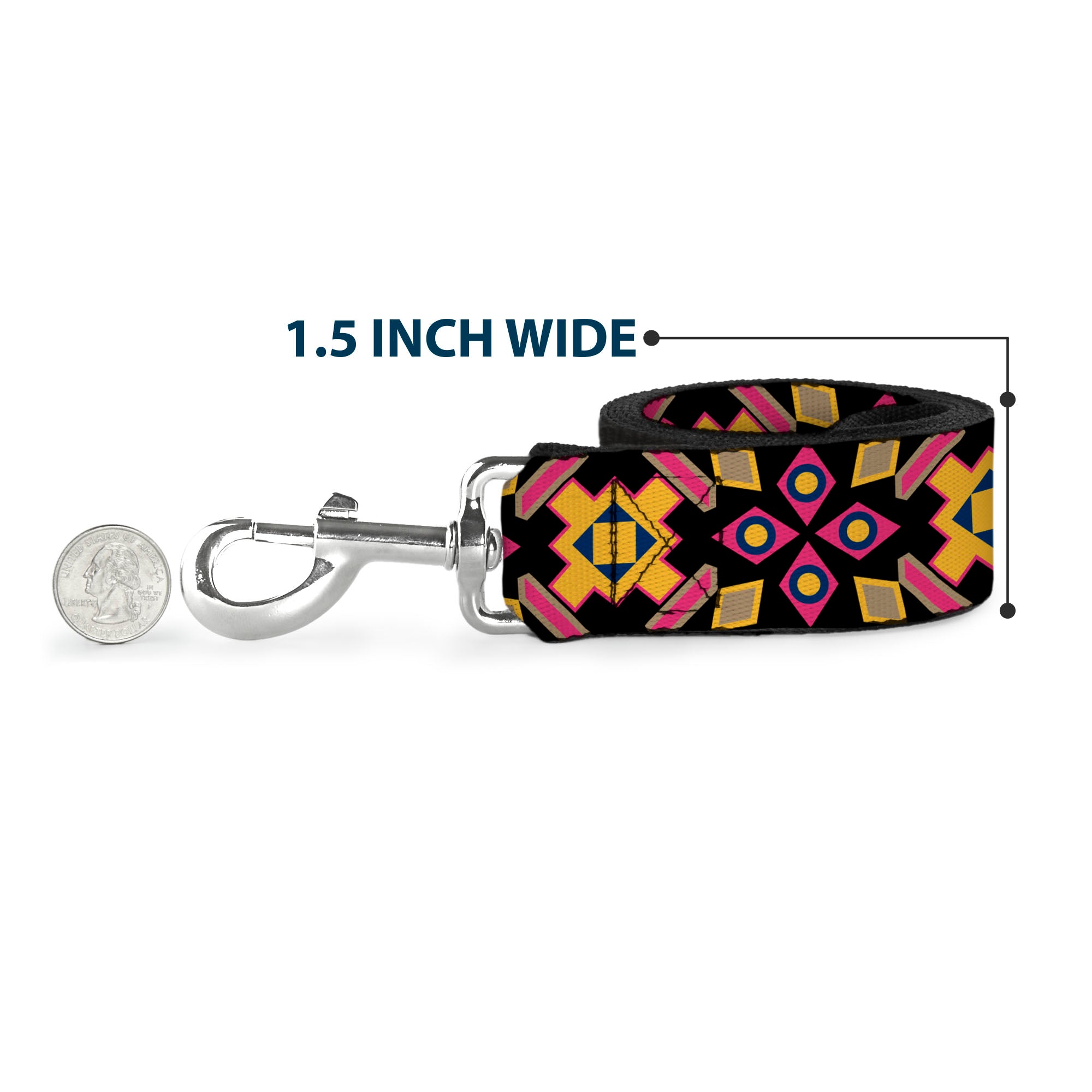 Dog Leash - Geometric Sunburst Black/Pink/Yellow/Blue Dog Leashes Buckle-Down