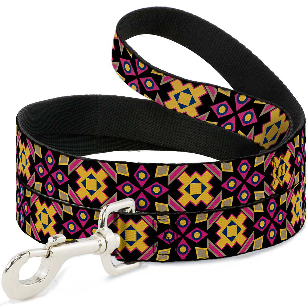Dog Leash - Geometric Sunburst Black/Pink/Yellow/Blue Dog Leashes Buckle-Down
