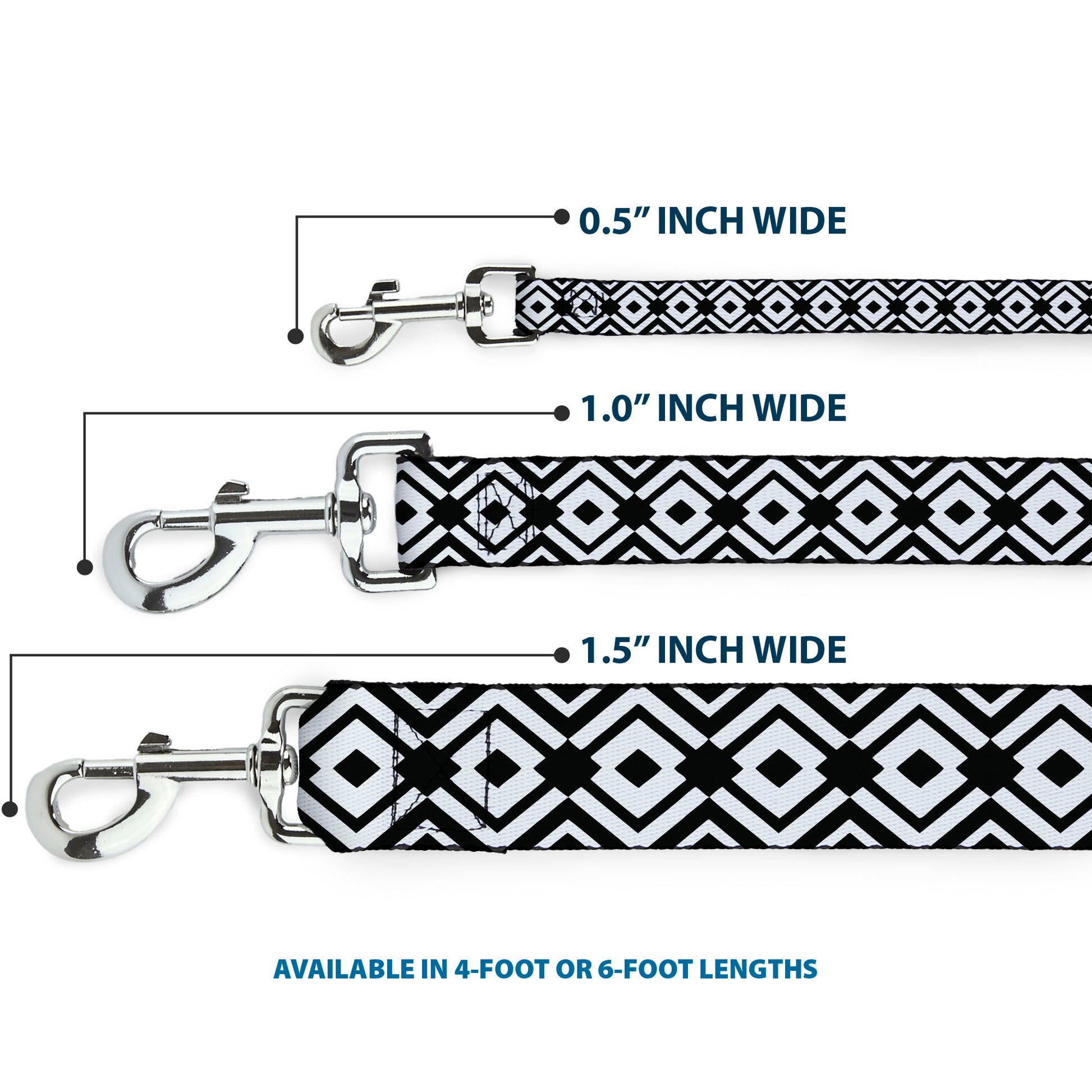 Dog Leash - Geometric Diamond2 Black/White/Black Dog Leashes Buckle-Down